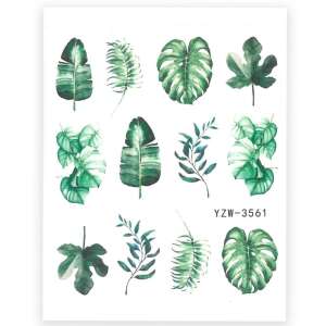 YZW-3561 Körömmatricák, Zöld levél köröm matricák, Víz matrica körömre, Akril hatású köröm díszítő matricák - Körömmatrica