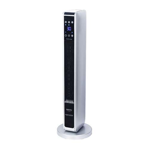 Camry CR7722 ceramic tower fan heater with LCD display, silver and black