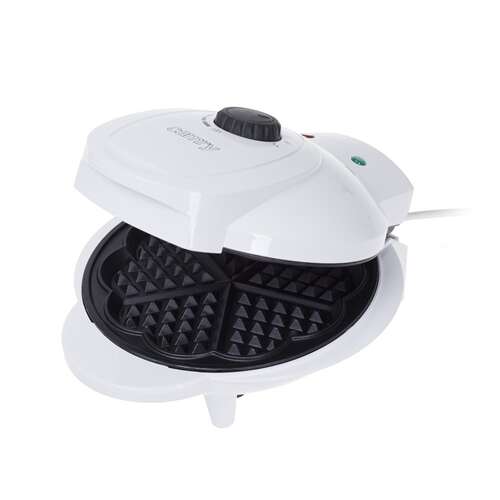 Camry CR3022 waffle maker, white, open, showing non-stick plates