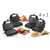 Eta 315190010 4 in 1 Sandwichmaker, zeigt die verschiedenen Platten: Waffel, Grill, Dreiecksandwich, quadratisches Sandwich