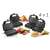 Eta 315190010 4 in 1 Sandwichmaker, zeigt die verschiedenen Platten: Waffel, Grill, Dreiecksandwich, quadratisches Sandwich