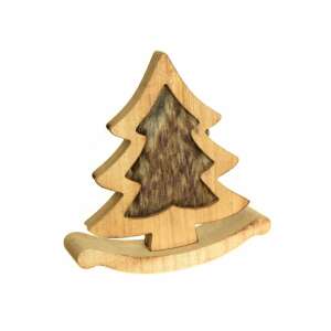 Wooden Christmas tree decoration with fur detail, 17 cm high - Nonbrand Christmas Decoration