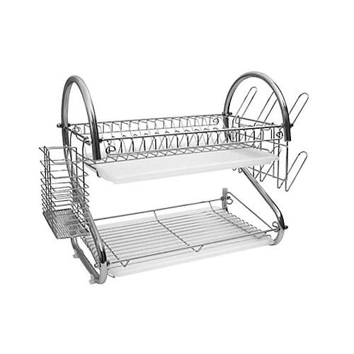 FG BR54 Két Szintes Tányér Szárító Polc Kés Tartóval, Rozsdamentes Acél