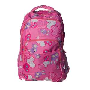 Nagyméretű hátizsák, iskolatáska, 4 cipzáras rekesz, pink, nyuszis minta 66027675 