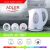 Adler AD1207 white electric kettle infographic with features: power, swivel base, capacity, flat heating element.