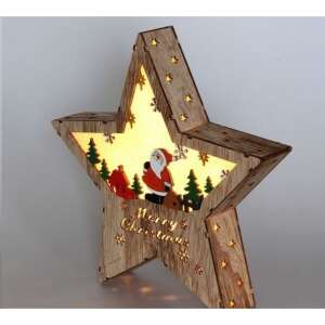 IRIS Drevená vianočná dekorácia v tvare hviezdy s motívom Santa Clausa a teplými bielymi LED svetlami - Iris