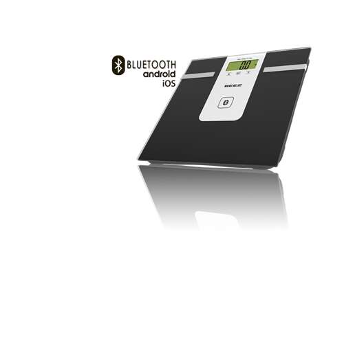 Beez SB-T-1900 Inteligentná váha, čierna, Bluetooth, Android, iOS, 8 funkcií, telesný tuk, viscerálny tuk, BMI, telesná voda, svalová hmota, kostná hmota, výpočet kalórií, nosnosť 180 kg, presnosť 0,1 kg, kalené sklo