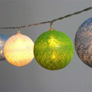 Lumina de Crăciun IRIS cu bile de bumbac de 6 cm, verde, albastru, alb, 30 LED, alimentare USB - Ghirlande luminoase