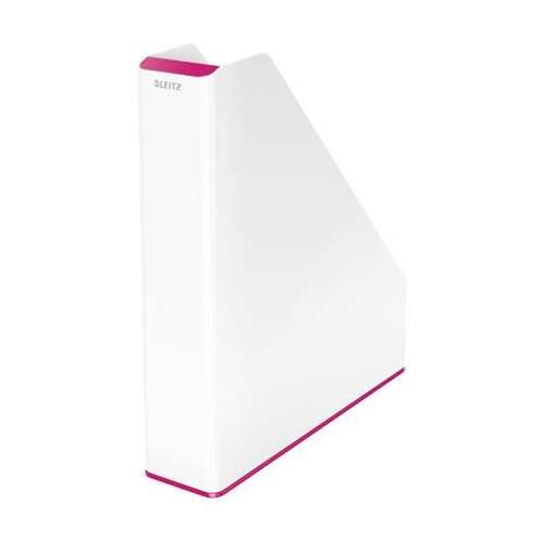 Dosar Leitz WOW pentru reviste, alb cu accente roz, pentru organizarea revistelor, broșurilor și documentelor
