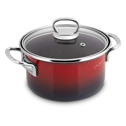 Lamart 5.5L Red and Black Enamel Pot with Glass Lid