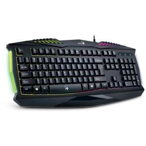 Genius Scorpion K220 Gaming Keyboard, black, front view, USB wired, rainbow LED backlight - Genius Keyboard