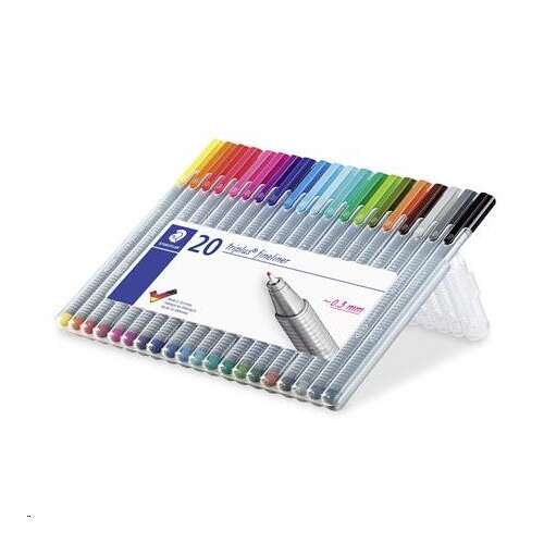 Sada 20 farebných fixiek Staedtler Triplus Fineliner 0,3 mm, rôzne farby, tenký hrot, na kreslenie, umelecké potreby, kancelárske potreby