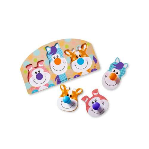 Melissa & Doug First Play Jumbo Knob Puzzle Farm, 3-częściowa drewniana układanka z zwierzętami z farmy