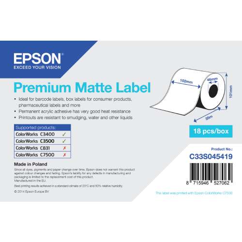 Epson Premium, 102mm x 35m, 163 g/m² 91235962