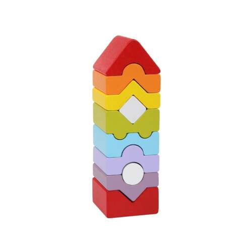 Cubika Cubika - Fa toronyépítő wooden stacking toy, colorful blocks, build a tower, balance game, preschool toy, 10 pieces