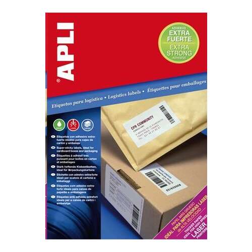 APLI extra erős ragasztós címkék logisztikai célokra, 100 lap, 210x297mm, ideális karton dobozokhoz és csomagoláshoz