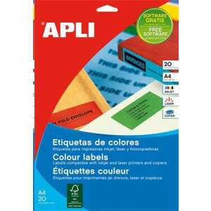 APLI Colour Labels, A4 sheet, 20 yellow labels, compatible with inkjet, laser and copier printers - Office paper product