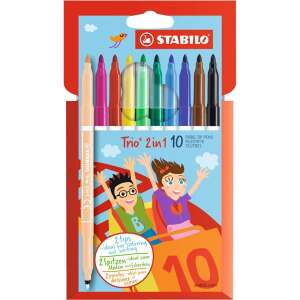 Stabilo Trio 2 az 1-ben 10 darabos kétvégű filctoll készlet, ideális színezéshez és íráshoz - STABILO Rostirón & Tűfilc