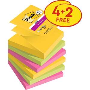 Post-it Super Sticky Haftnotizen, 76x76mm, 90 Blatt, gemischte Farben, 4+2 gratis - Notizblöcke