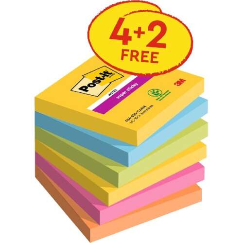 Post-it Super Sticky Notes Carnival 76x76mm 90 sheets 4+2 pack assorted colors
