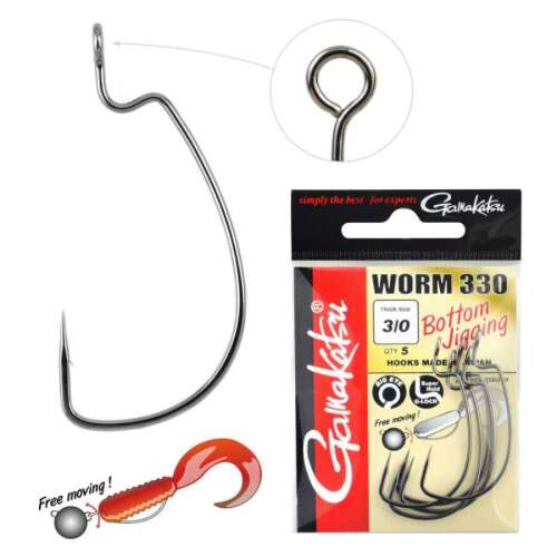 Gamakatsu Worm 330 Bottom Jigging horgász horgok, 3/0-ás méret, 5 db/csomag - Horgász horog