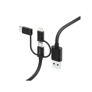 Kabel ładujący Hama 3w1 USB-A do micro USB, Type-C i Lightning, czarny, 1,5m - Kabel danych