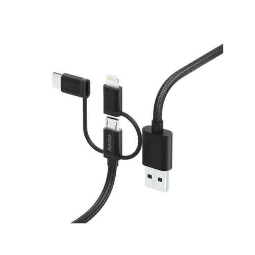 Hama Kabel ładujący 3 w 1, USB-A - Micro-USB, USB-C i Lightning, 1,5 m, czarny