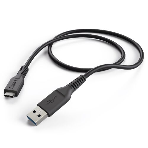 Cablu HAMA USB-A la USB-C, cablu negru de date și încărcare de 1 m