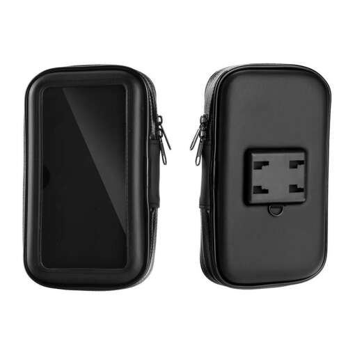 Čierny držiak na telefón pre motocykel so zipsom a priehľadným oknom pre obrazovku