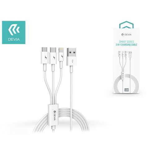Kabel ładujący Devia Smart Series 3 w 1 do urządzeń Lightning, micro USB i Type-C, 1,2 m biały