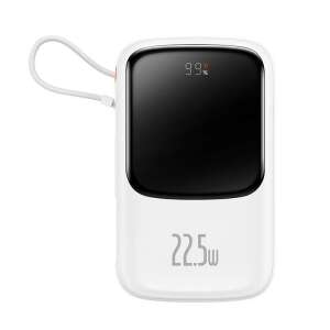 Baseus Qpow Pro 10000mAh power bank with built-in USB-C cable, white - Phone Charger and External Battery & Power Bank