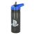 Bidon PlayStation, butelka sportowa 470 ml z niebieską pokrywką i słomką, logo PlayStation