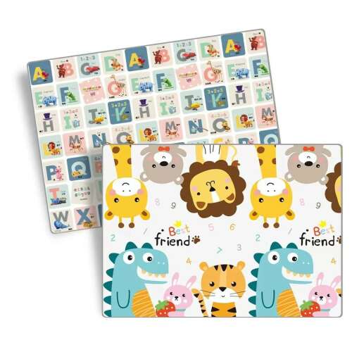 Double-sided foam play mat with alphabet and animal designs, 180x200 cm, Kétoldalas Habszivacs Szőnyeg 180x200 Állat/ábécé