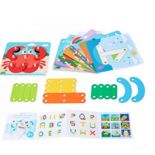 Montessori Kreatív Geotábla Puzzle Fejlesztő Játék, szórakoztató és oktató játék 3 éves kortól