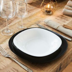 Luminarc Neo Carine fekete-fehér étkészlet asztalon - Tálalás