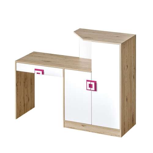 PNC 11 Íróasztal szekrénnyel, Világos tölgy-fehér - Választható színű fogantyú
