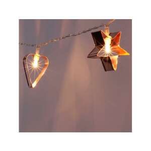 Luminițe LED cu stea și inimă din cupru, alb cald, 2m lungime, 10 LED-uri, alimentate cu baterii - Ghirlande luminoase