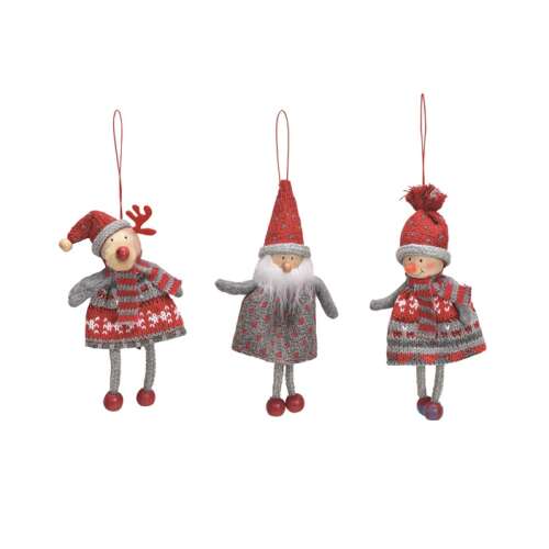 Sada 3 vianočných zavesných ozdôb, sob, Santa Claus a snehuliak, vyrobené z textílie, 6x12x4cm