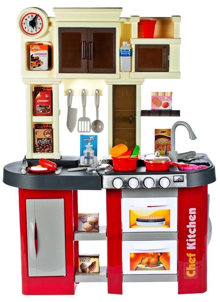 M-Toys műanyag Babakonyha vízzel működtethető csapteleppel + 58db kiegészítő #piros