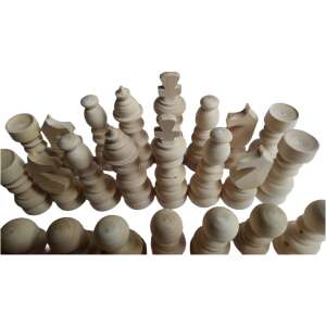 Set de piese de șah din lemn nelacate, 32 de piese, DIY, lemn natural, diametru bază 3,5 cm, înălțime rege 11,5 cm - Domino, șah