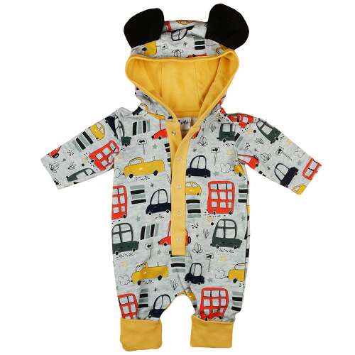 Asti fiú overál autó mintával, sárga és szürke színben, 92-es méret