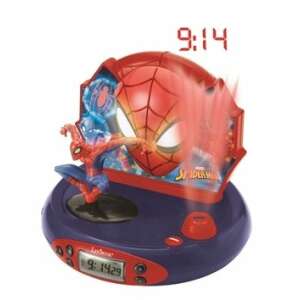 Проекторен часовник Lexibook Spiderman 3D със звуци на супергерои, червен и син будилник с изображение на Спайдърмен и проектор - Нощна лампа, проектор