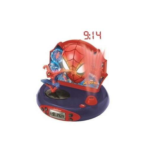 Lexibook Spiderman 3D Projektoruhr mit Superhelden-Sounds, rot-blauer Wecker mit Spiderman-Bild und Projektor