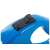 Close-up of the blue retractable dog leash handle, showing the lock button