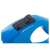 Close-up of the blue retractable dog leash handle, showing the lock button