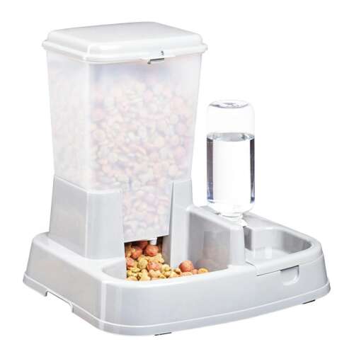 Automatischer Haustierfutterspender mit Futter- und Wasserdispenser, grau-beige Farbe