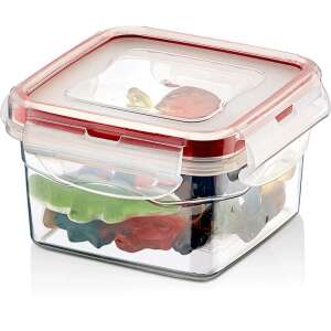 SQUARE SAVER BOX 300ml plastic food storage container with lid, clear, square, red lid - Food storage