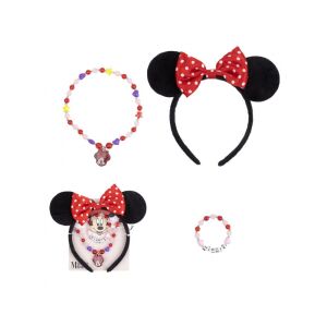 4-dielna súprava šperkov Minnie Mouse: Čelenka, náhrdelník a náramok - Sponky do vlasov, čelenky