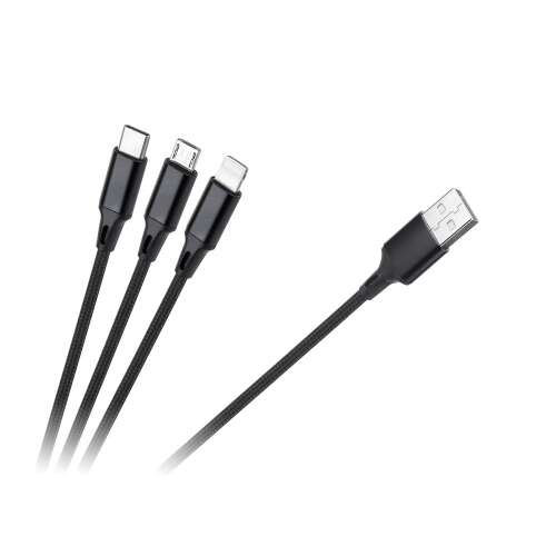 Kabel ładujący USB 3w1 z złączami micro USB, USB-C i Lightning