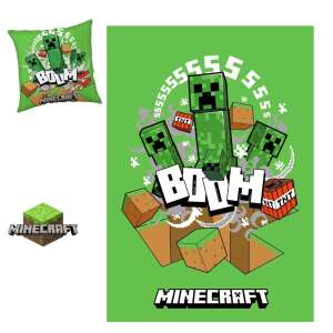 Minecraft Creeper Boom takaró és párna szett, egy robbanó zöld Creeper karakterrel - Ágytakaró